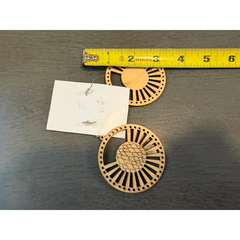 Diversity By Sophia Laser Cut Wood Sunburst Protea Flower Dangle Earrings Tan